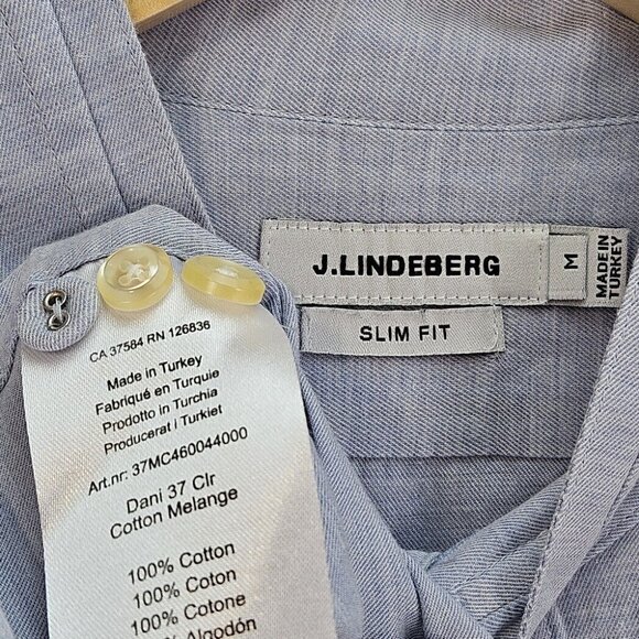 J. Lindeberg Shirt Slim Fit Mandarin Collar Light Blue Casual Men's Size M - Picture 8 of 10